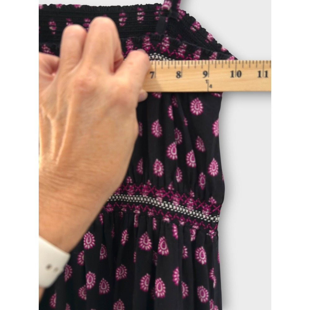 World Market Boho Maxi Dress Black Pink Paisley Border Print Cotton S/M Smocked - Picture 12 of 14